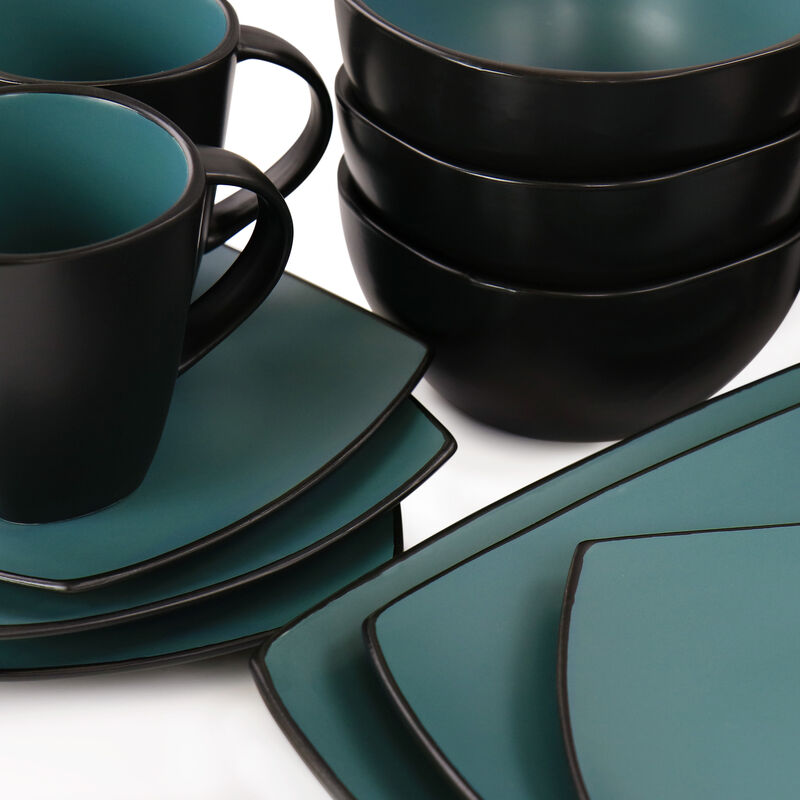 Gibson Elite Soho Lounge 16 Piece Matte Glaze Square Dinnerware Set in Teal image number 6