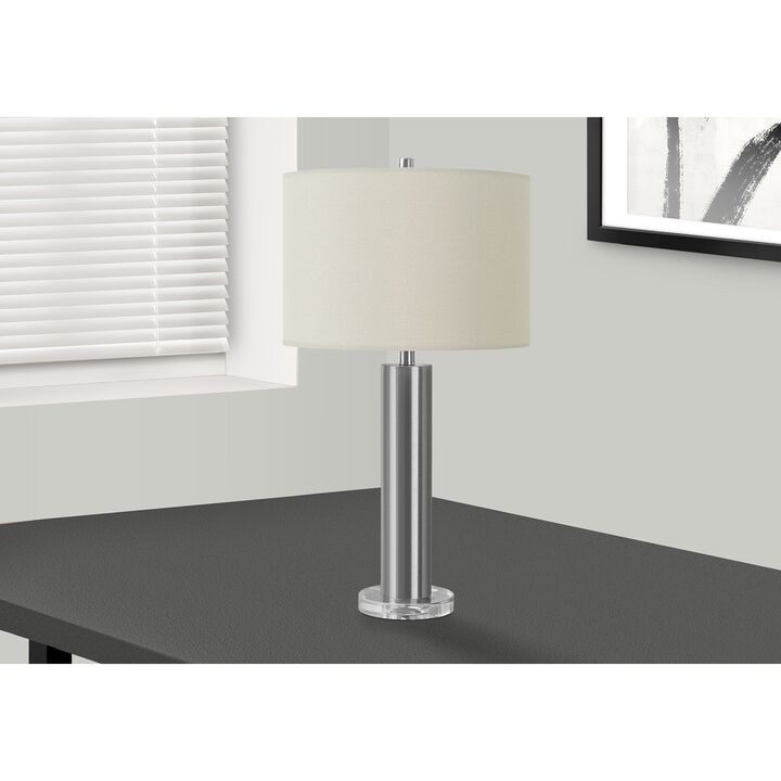 Monarch Specialties I 9657 - Lighting, 28"H, Table Lamp, Nickel Metal, Ivory / Cream Shade, Contemporary