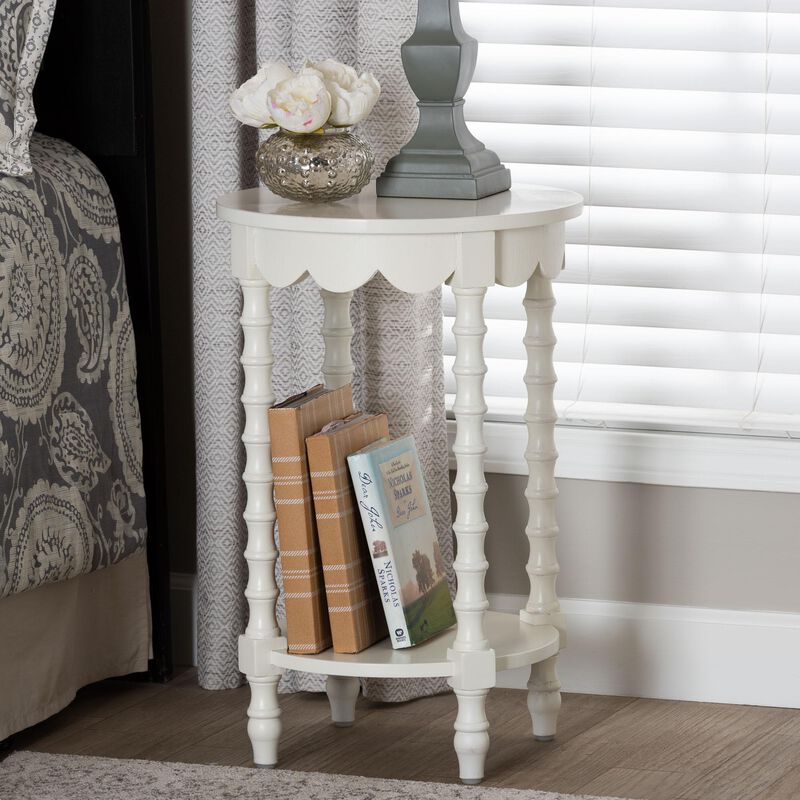 Baxton Studio Sally Round Nightstand with Bamboo Inspired Legs - Scalloped Bedroom Side Table with Open Shelf image number 1