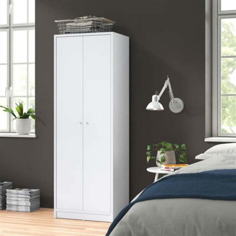 Modern 2-Door Wardrobe Armoire Cabinet with Clothes Hanging Rod