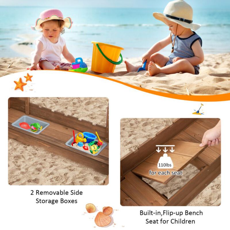 Hivvago Kids Wooden Sandbox with Bottom Liner and Red Flags