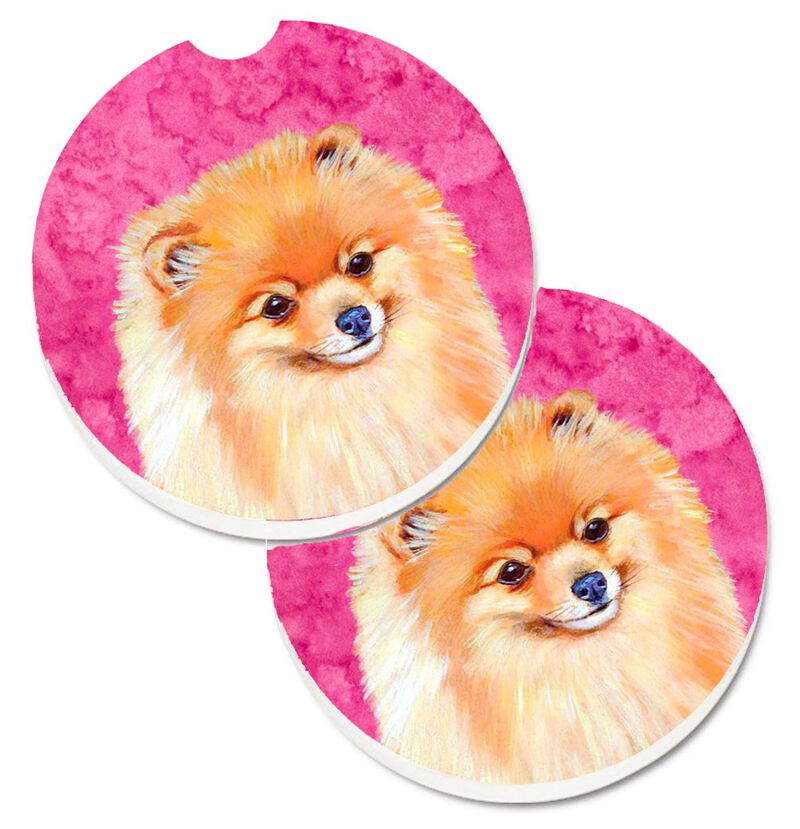 Caroline's Treasures Pink Pomeranian Set of 2 Cup Holder Car Coasters LH9395PKCARC, 2.56, Multicolor image number 0
