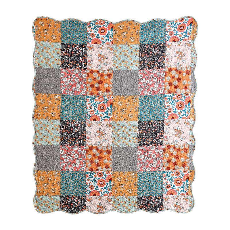 Turin 60 Inch Throw Blanket, Microfiber, Patchwork Floral Print, Multicolor - Benzara
