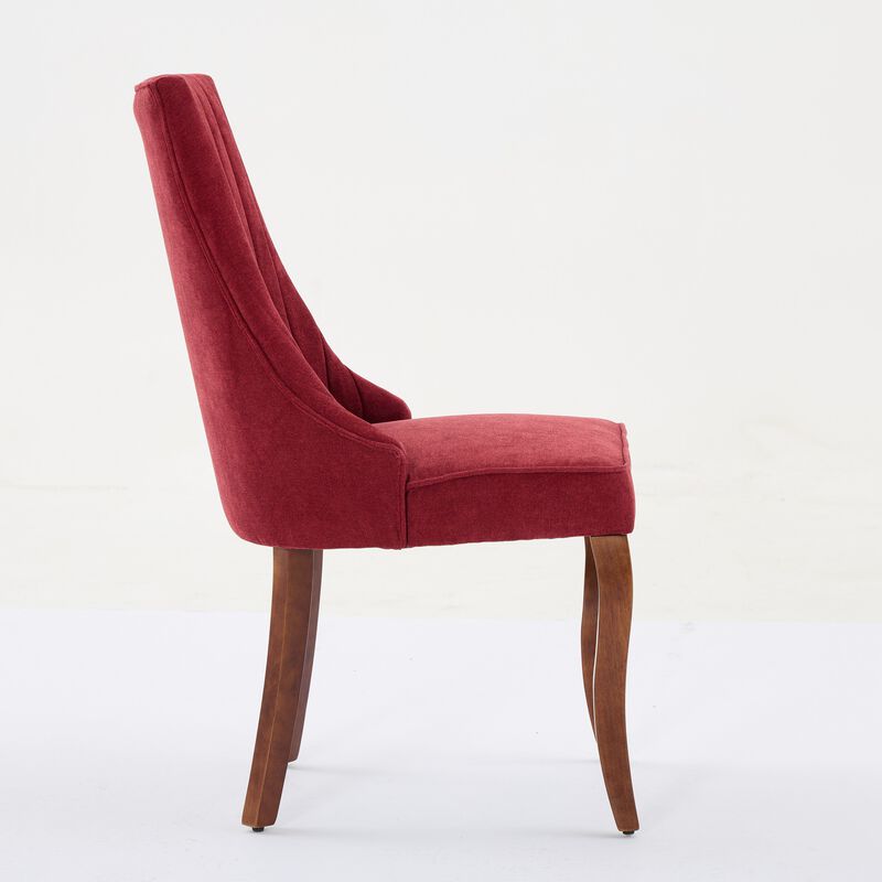 Whisen 2-Piece 25inch Dining Chairs, Rayon Linen Upholstered Channel Tufted with Curved Solid Wood Legs for Kitchen Dining Room image number 7