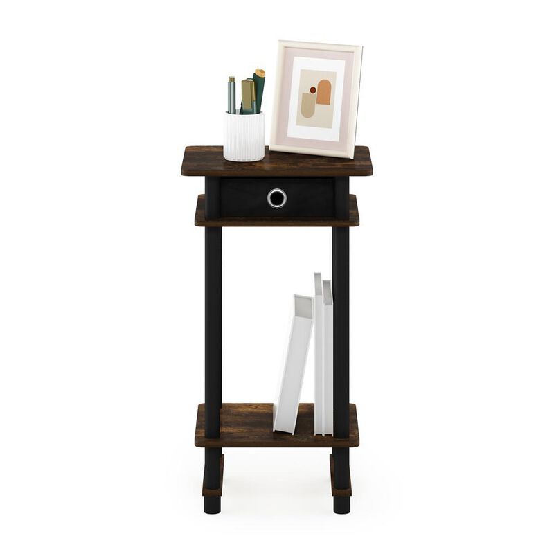 Furinno Turn-N-Tube Tall End Table with Bin, Amber Pine/Black