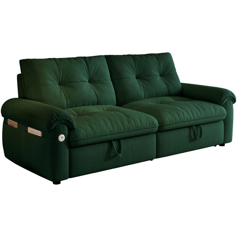 77 inch Convertible sleeper sofa bed, Plush fabric loveseat futon with USB ports and side pockets, sofa bed for small apartments image number 0