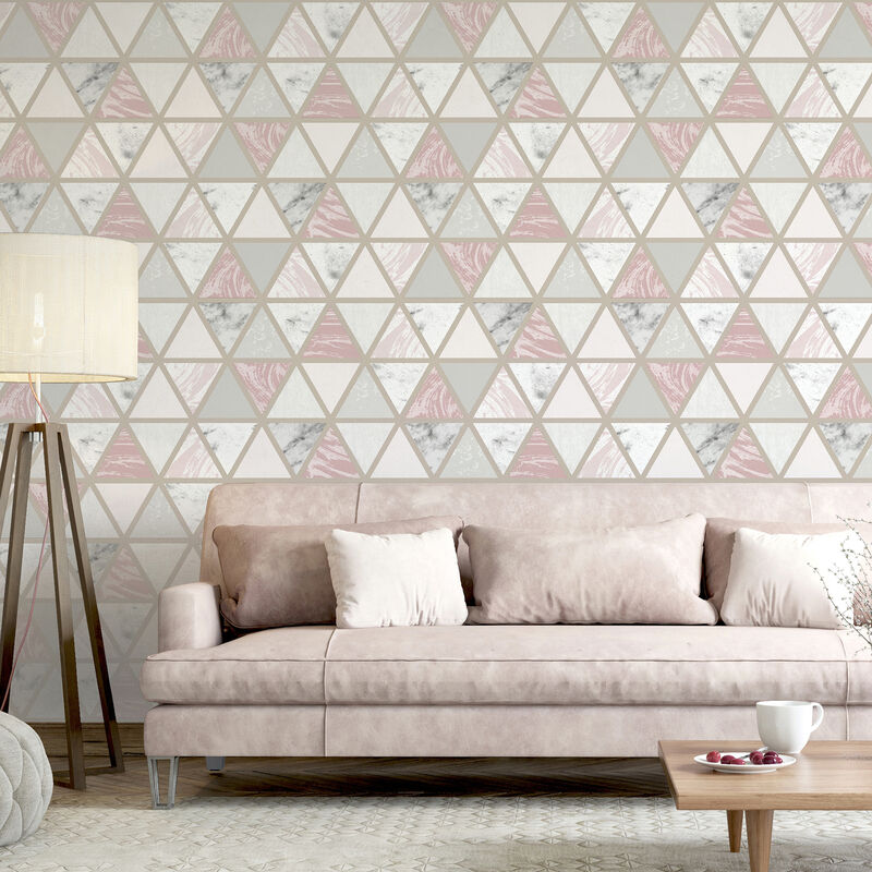 Marcy Pink Triangle Grid Wallpaper (Set of 2) image number 3