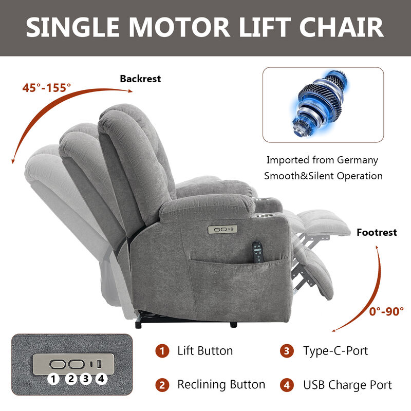 Power Lift Recliner Chair with Massage and Heat, Overstuffed Recliners image number 5