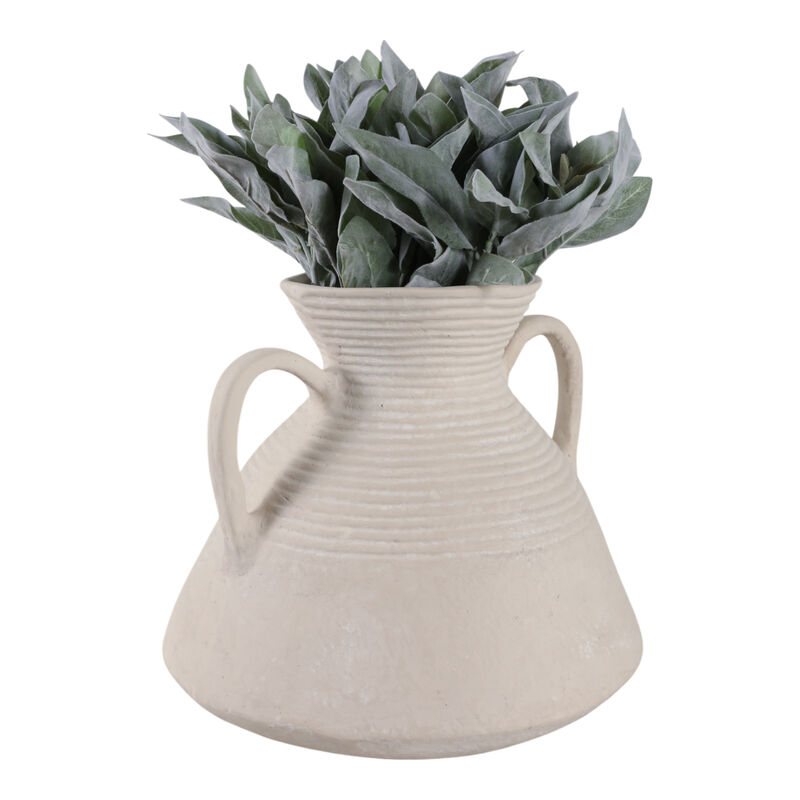 15x15" Wide Paper Mache Vase With Handles, White image number 1