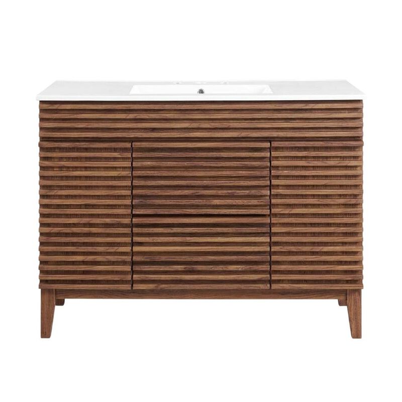Walnut White 48-Inch Floor-Mount Single Sink Bathroom Vanity image number 1