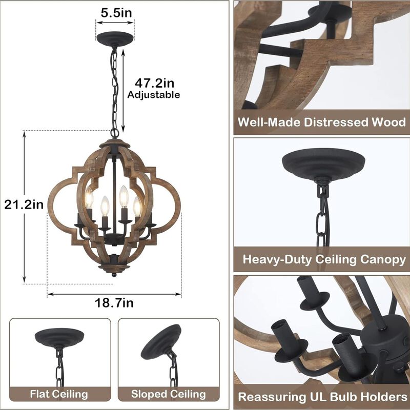 ELEMENT ACE 6-Light Rustic Farmhouse Geometric Orb Chandelier Hanging Pendant Light Fixture for Dining Room Kitchen Island Bedroom Entryway Living Room image number 2