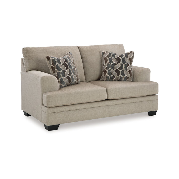 Ead Loveseat, 2 Accent Pillows, Taupe Brown Polyester, Sag Resistant
