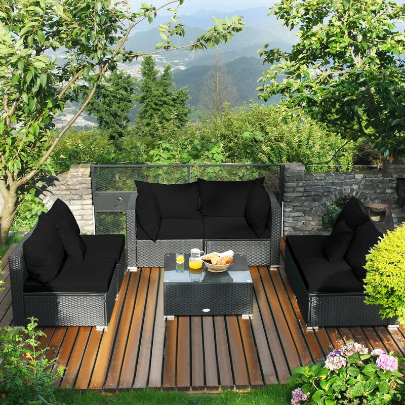 Mondawe 7 Pieces Sectional Wicker Furniture Sofa Set with Tempered Glass Top Coffee Table