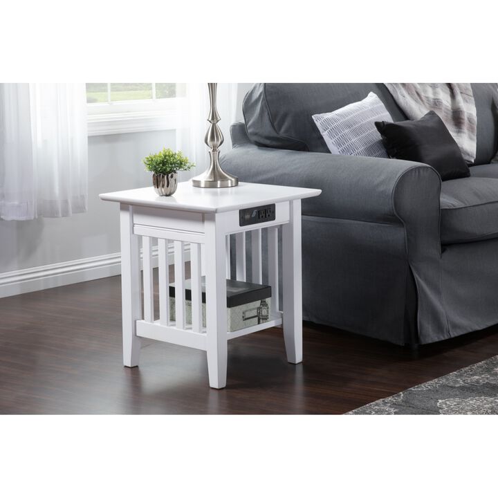 AFI Mission Wood End Table with Charging Station, White