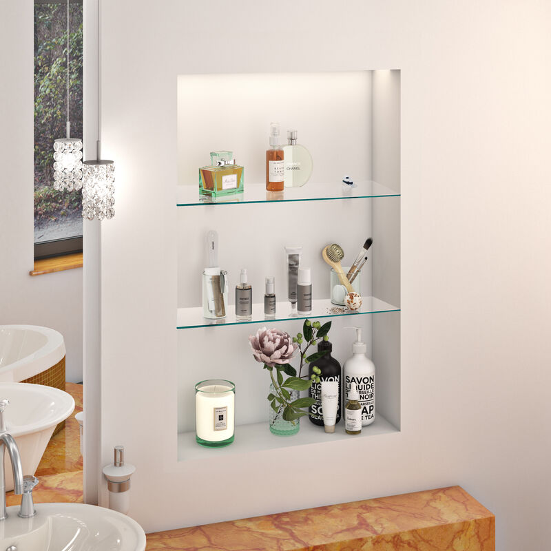 Set of 2 Glass Floating Shelves with Chrome Brackets 16 x 6"