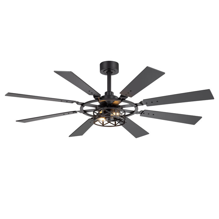 Breezary 52 in Traditional Ceiling Fan with Light,8 Blade Fan, E12 Dual Light Kit, Remote Control