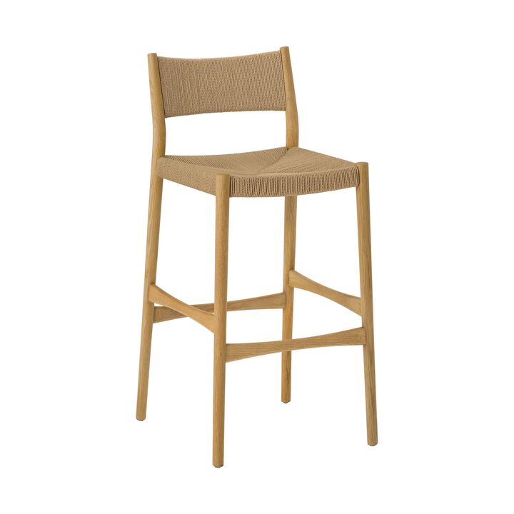 Rie Barstool Chair, Danish Inspired Panel Backrest, Brown Woven Paper Cord - Benzara