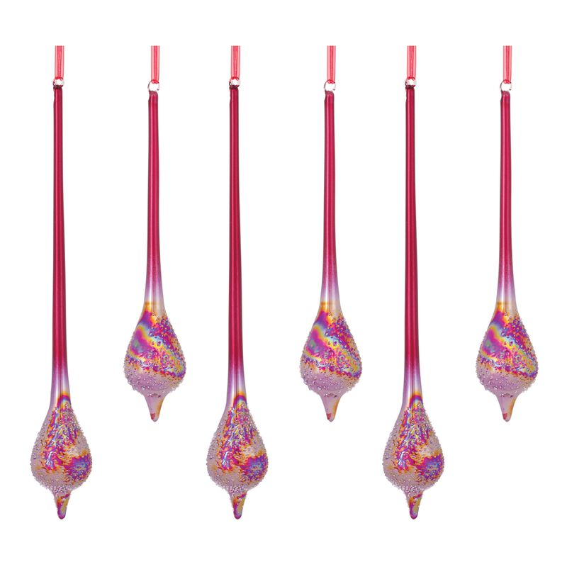 Set of 6 Iridescent Glass Drop Ornaments – Shiny Glass Christmas Ornaments for Festive Holiday Styling