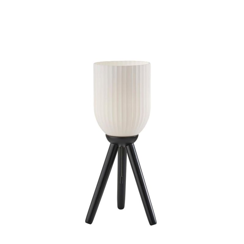 Hivvago 23" Black Solid Wood Tripod Table Lamp With White Ribbed Glass Shade