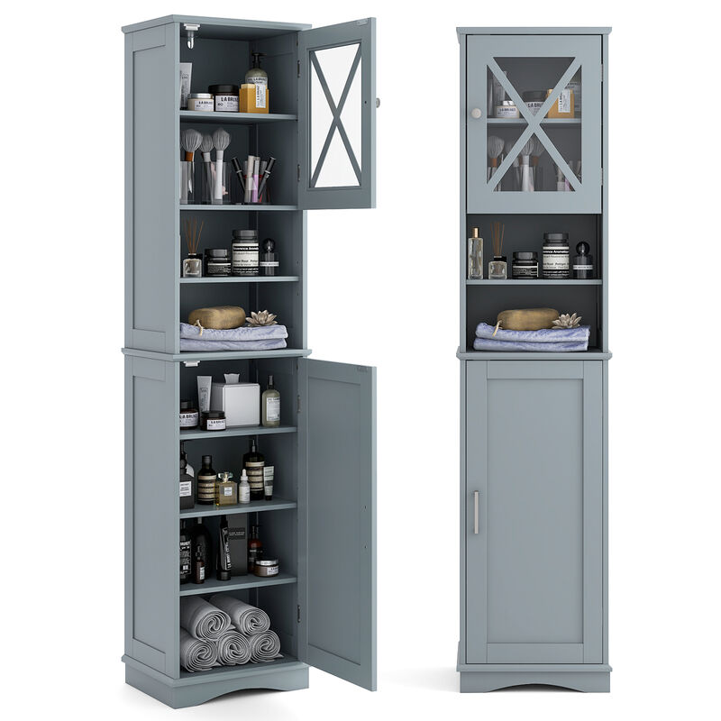 Bathroom Storage Cabinet with 5 Adjustable Shelves, Tall Freestanding Design
