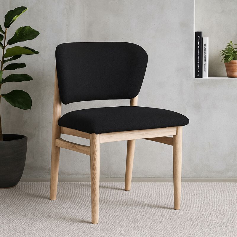 Fela Dining Chair Set of 2, Black Seat and Back, Natural Brown Wood