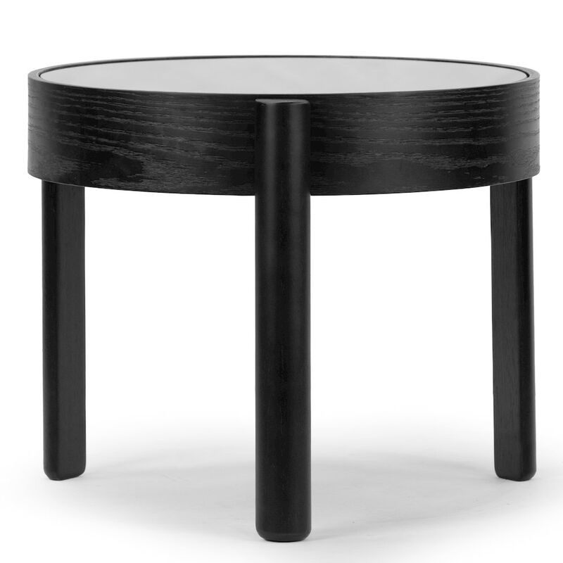 Glamour Home Anika Black Round Side Table with Tempered Glass Top