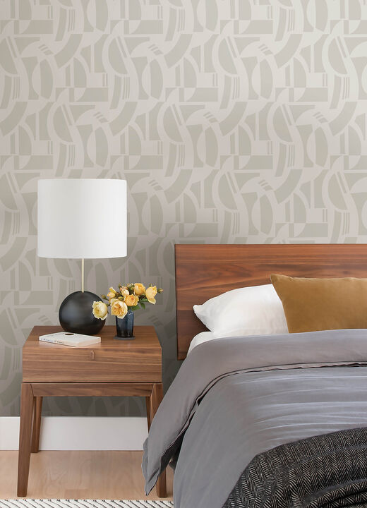 Carter Cream Geometric Flock Wallpaper