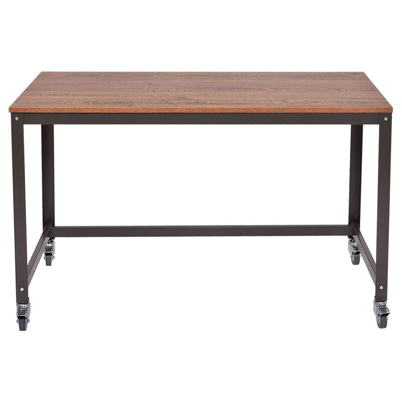 Hivvago Industrial Modern Steel Frame Wood Top Computer Desk with Locking Wheels
