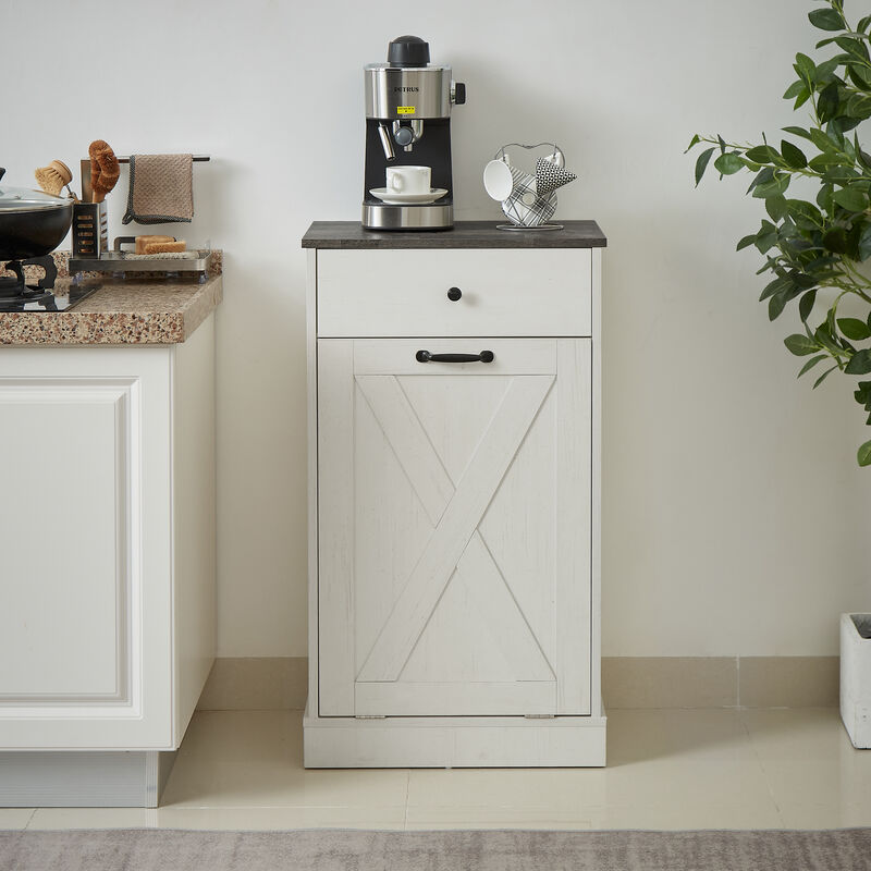 Streamdale Single Door Trash Cabinet Tilt Trash Cabinet Kitchen Trash Can - Splice Wood White