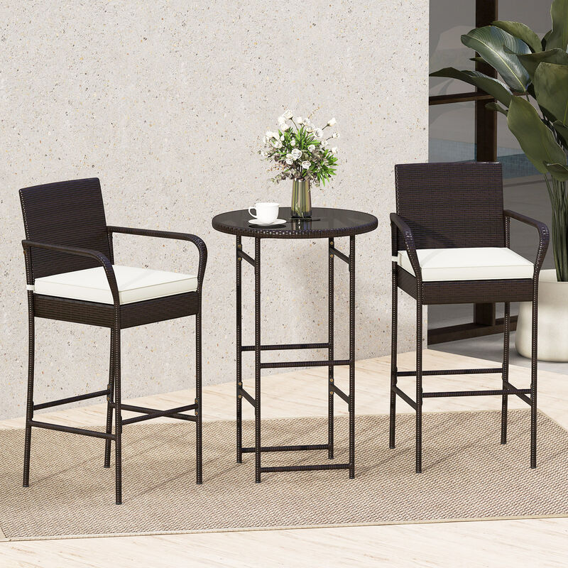 3 Piece Patio Bar Set with 2 Cushioned Seats for Outdoor Use-Off White image number 4