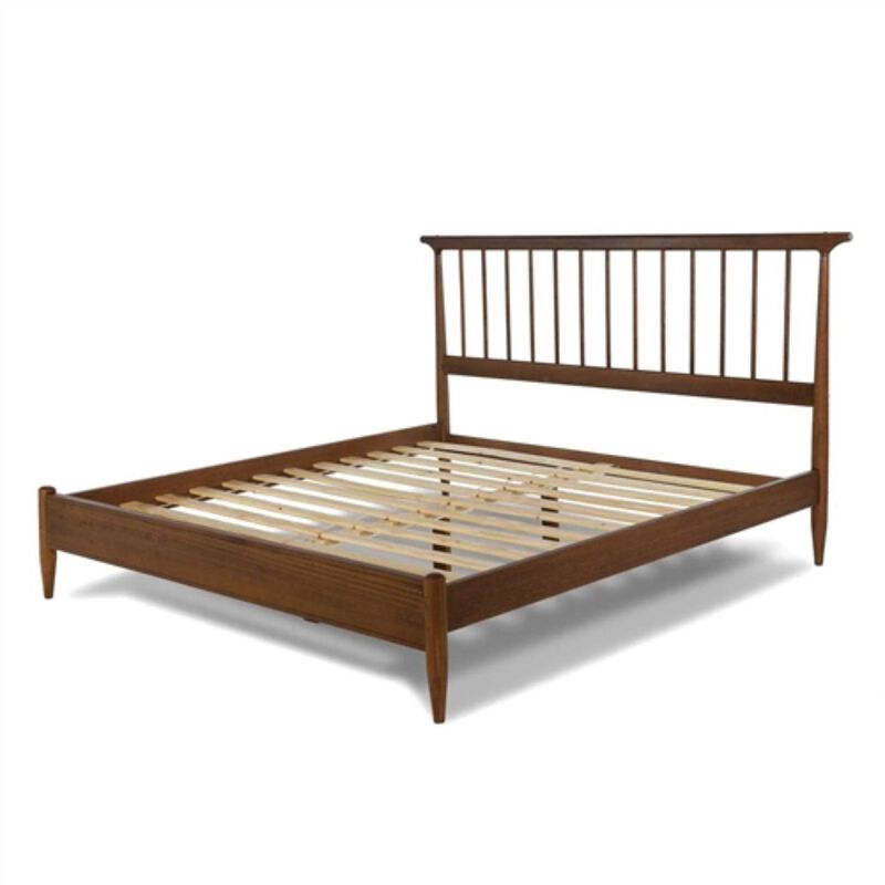 Hivvago King Size Hardwood Mid Century Platform Bed Frame with Headboard in Walnut