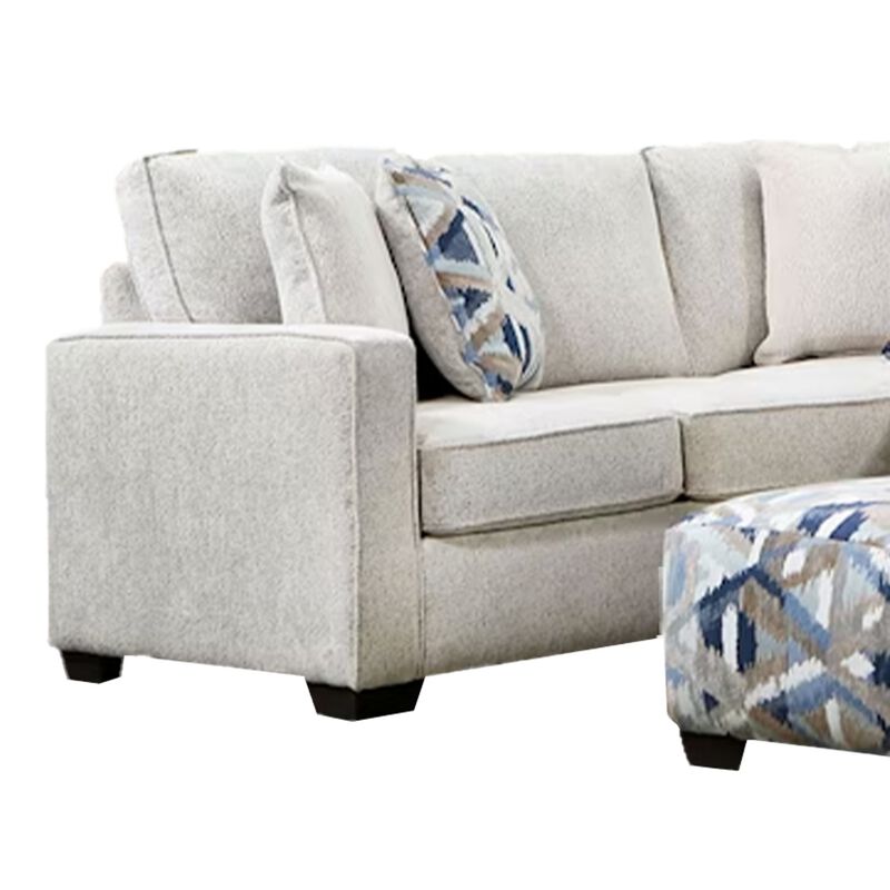 Fled Sectional Sofa, Ivory Chenille, 6 Pillows, Solid Wood, 123 Inch - Benzara image number 3