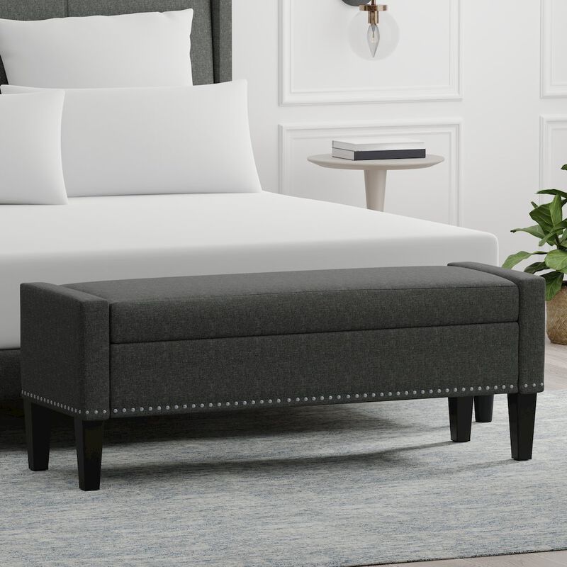 Rize Home 51.25 Storage Bench with Truncated Arms + Nailhead Trim - Dark Gray image number 4
