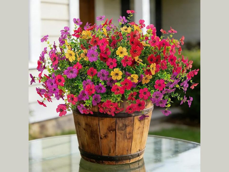 12 Bundle Colorful Artificial Eucalyptus Flowers UV Resistant Outdoor Garden
