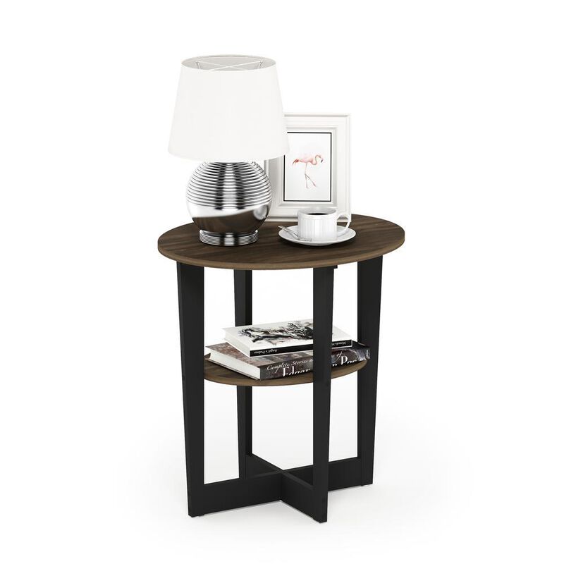 Furinno JAYA Oval End Table, Columbia Walnut/Black