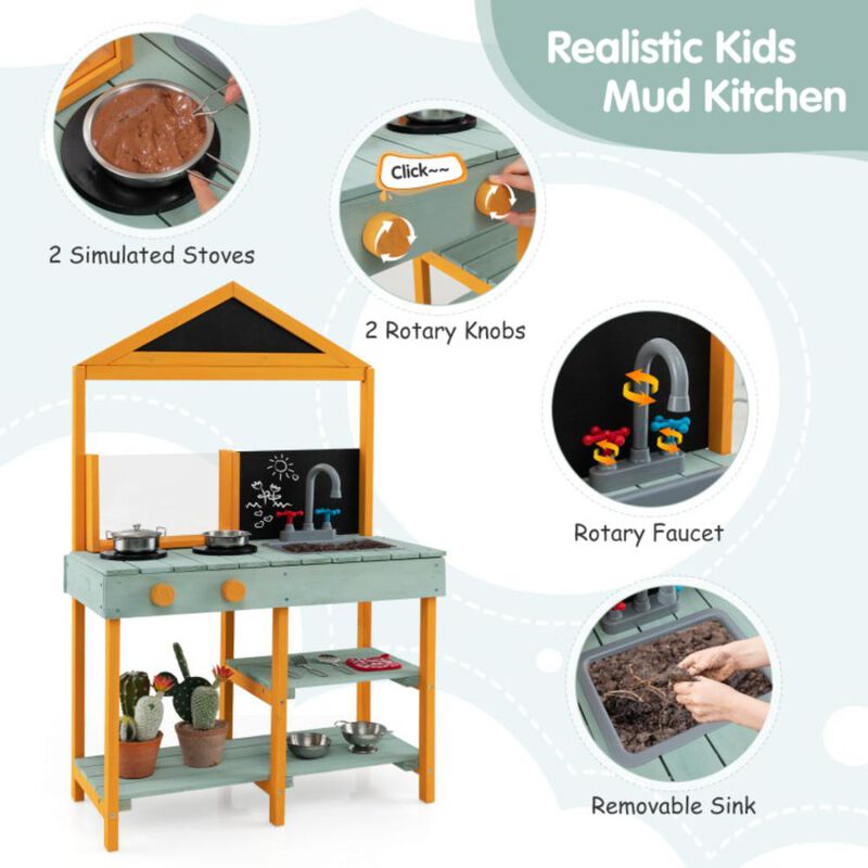 Hivvago Kids Kitchen Playset with Root Viewer Planter and Rotatable Faucet