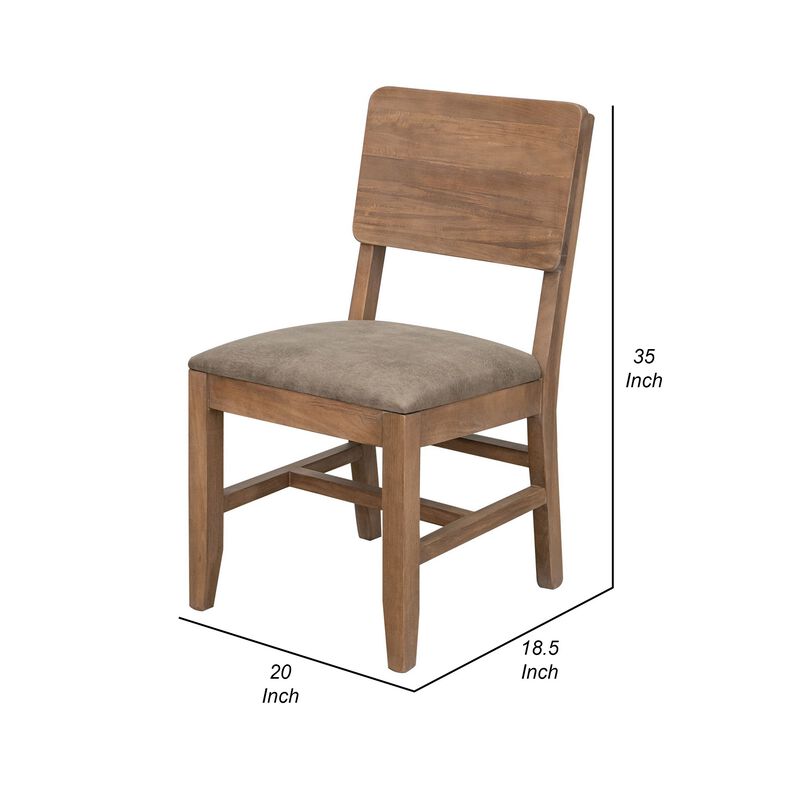 Umey 20 Inch Dining Side Chair Set of 2, Solid Wood, Brown, Faux Leather - Benzara