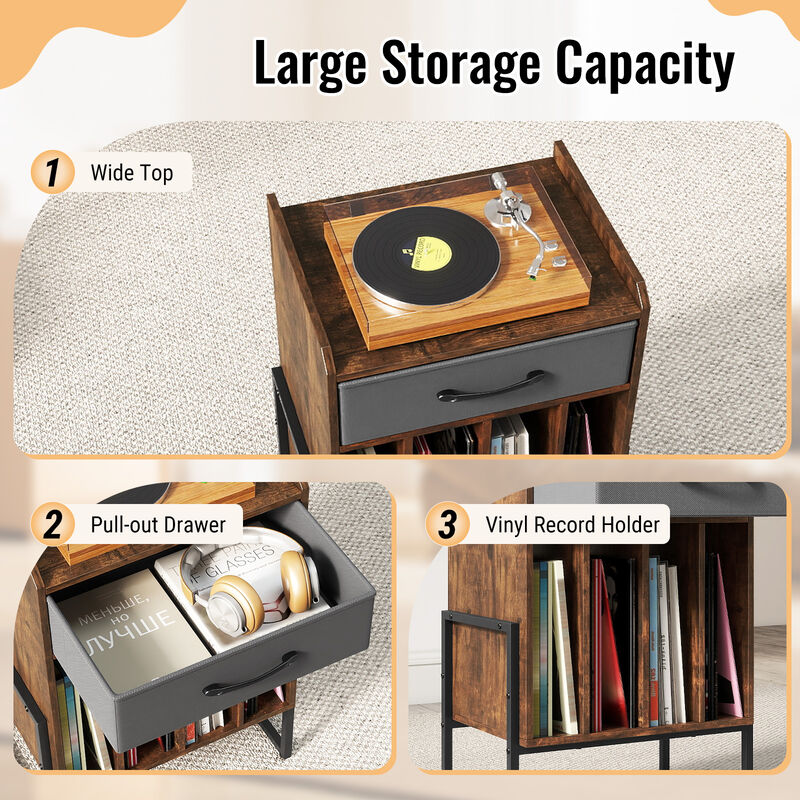 Record Player Stand with Storage Drawer and Vinyl Record Holder image number 6