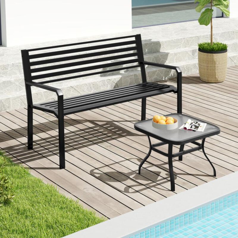 Hivvago 50 Inch Outdoor Metal Park Bench Patio Slatted Garden Bench for 2-3 People