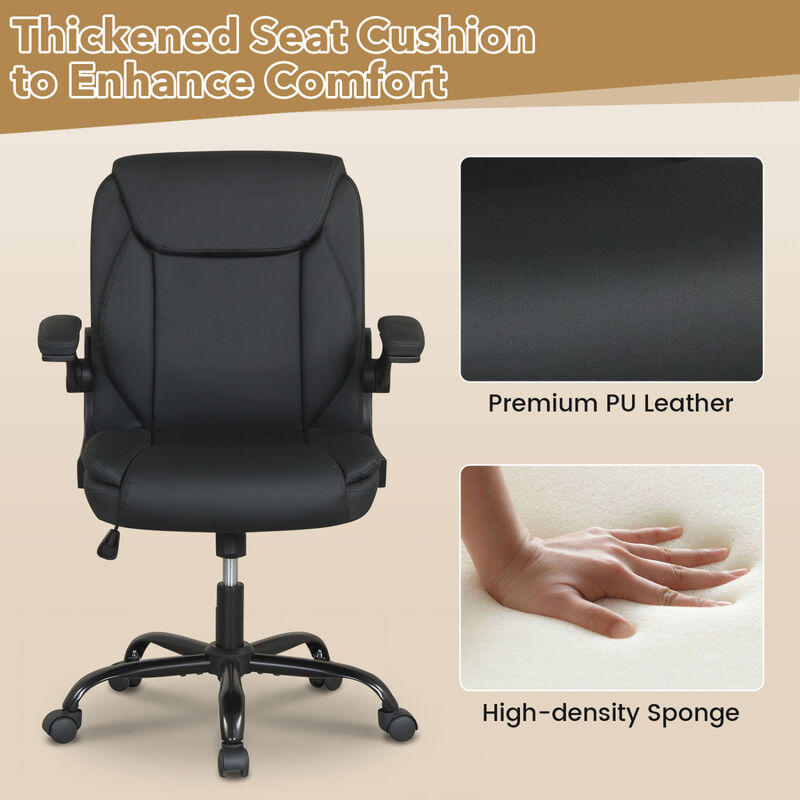 Leather Office Desk Chair with Flip-Up Armrests and Adjustable Rocking Back image number 3