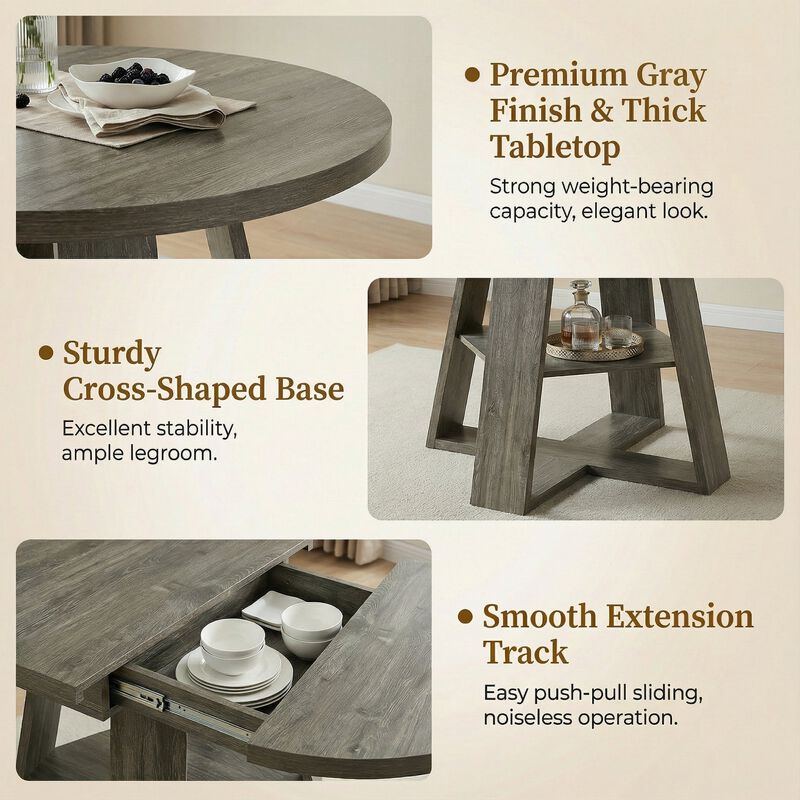 Extendable Round Dining Table for 4-8 People with Storage Shelf image number 6