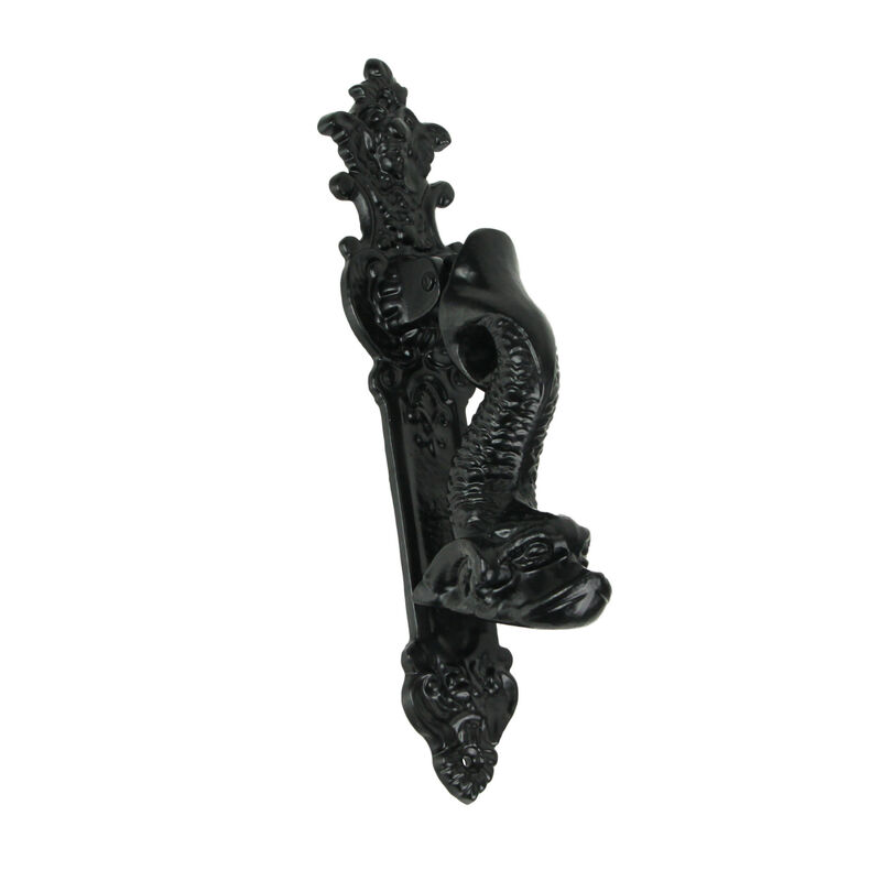 Rustic Black Enamel Cast Iron Roman Dolphin Decorative Door Knocker image number 0