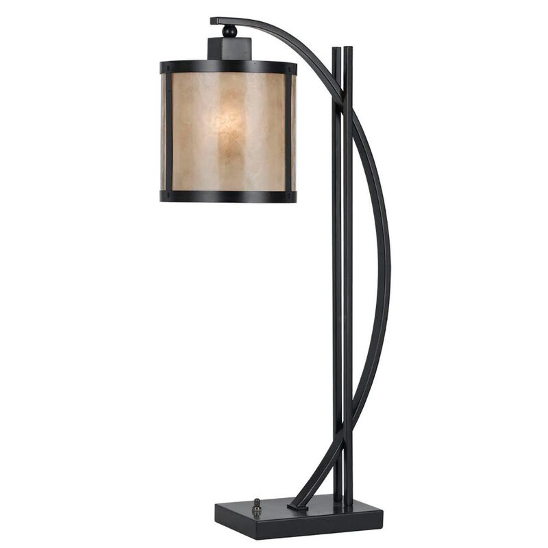 Hivvago 26" Black Metal Lantern Table Lamp With White Drum Shade