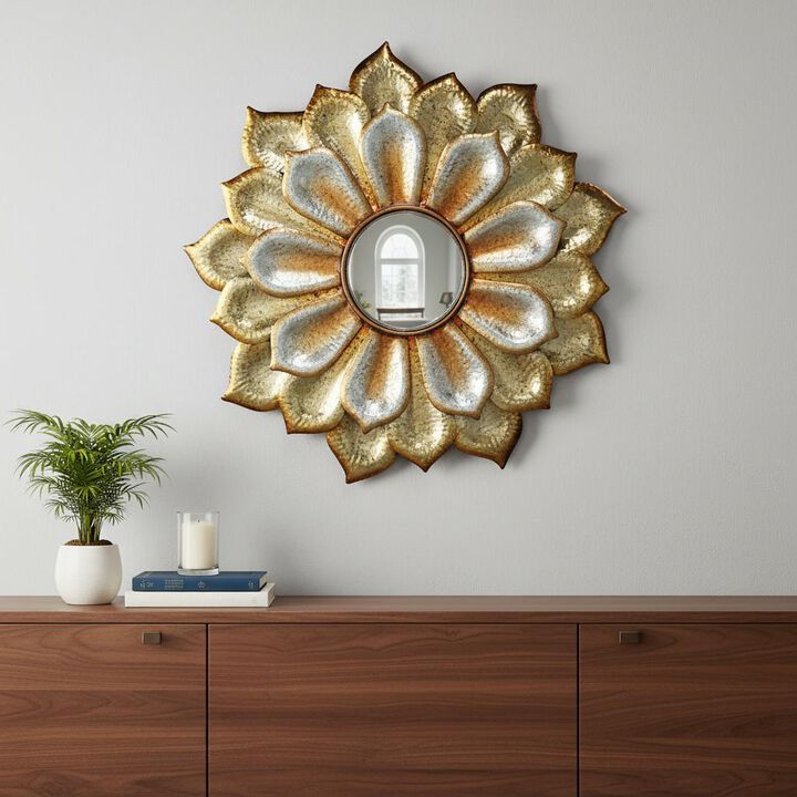 HomeRoots 36" Gold Metal Flower Framed Accent Mirror