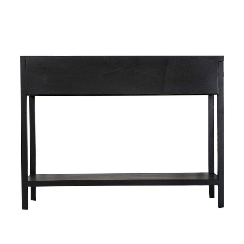 Dana 39 Inch Sofa Console Table, 2 Rattan Drawers, Black Finish, Brown-Benzara
