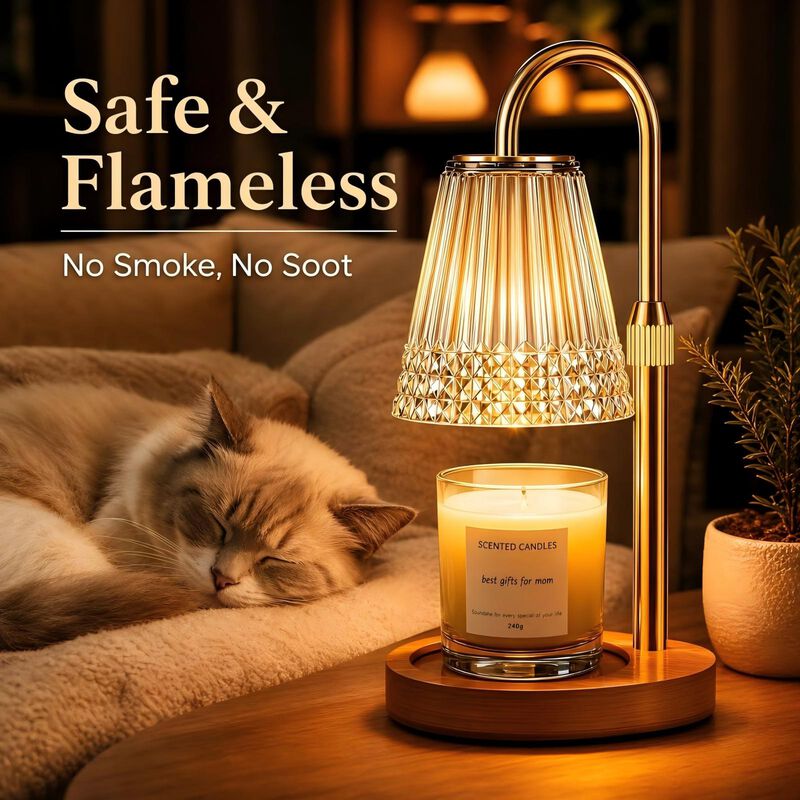 Candle Warmer Lamp with Timer & Dimmer, Adjustable Height for Jar Candles, Wood Base, Home Decor for Home Living Room image number 4