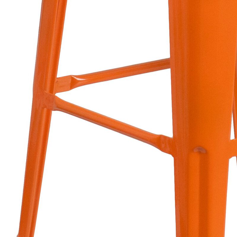 Flash Furniture 30" High Backless Orange Metal Barstool with Square Wood Seat image number 8