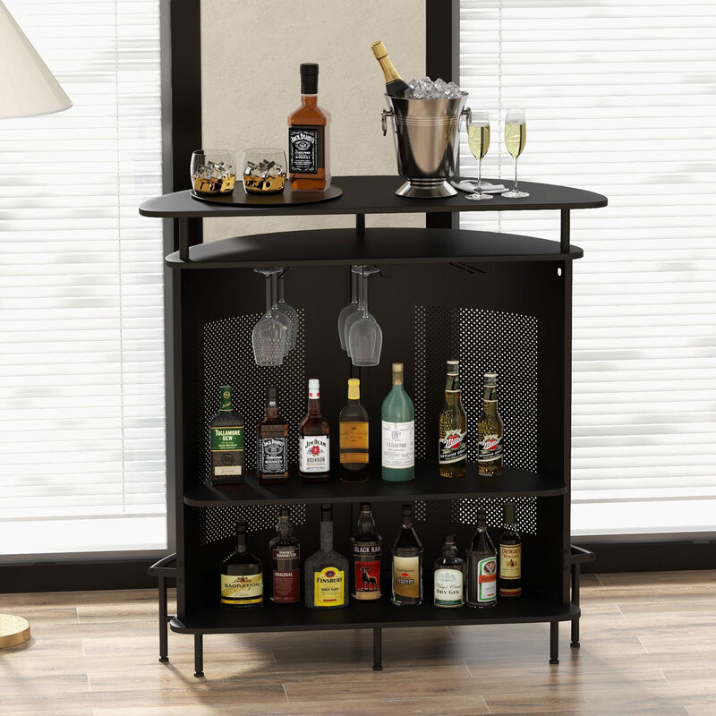4-Tier Liquor Bar Table with 3 Glass Holders and Storage Shelves