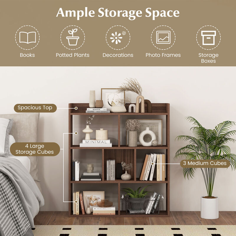 7-Cube Storage Bookshelf with Open Back Design and Anti-Tip Hardware