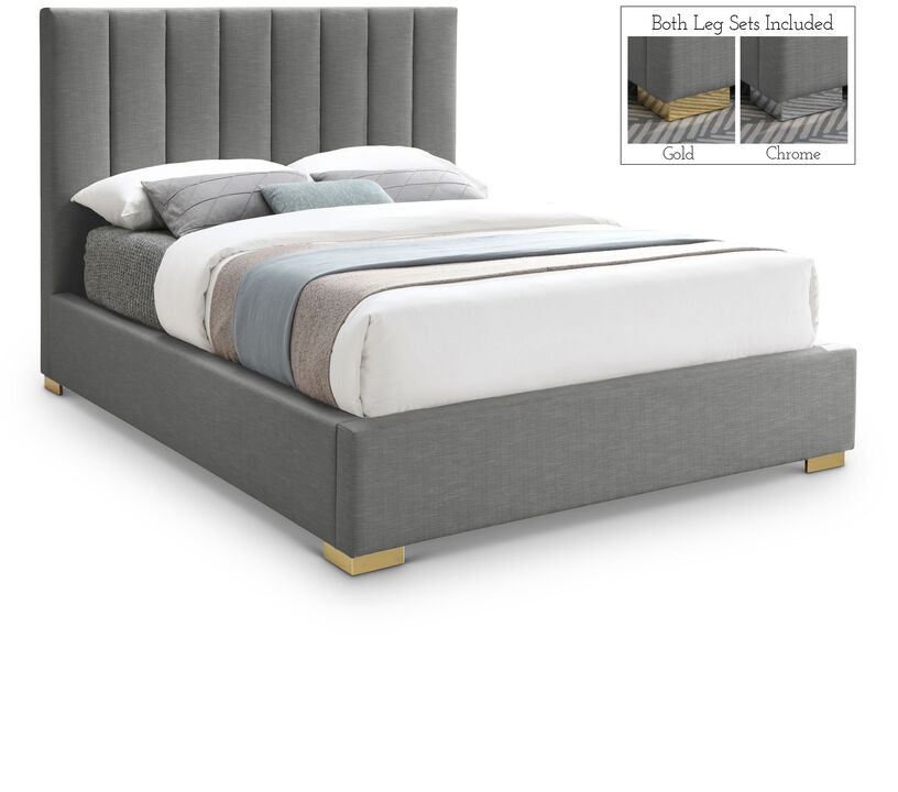 Meridian Furniture Pierce Grey Linen Textured Fabric King Bed